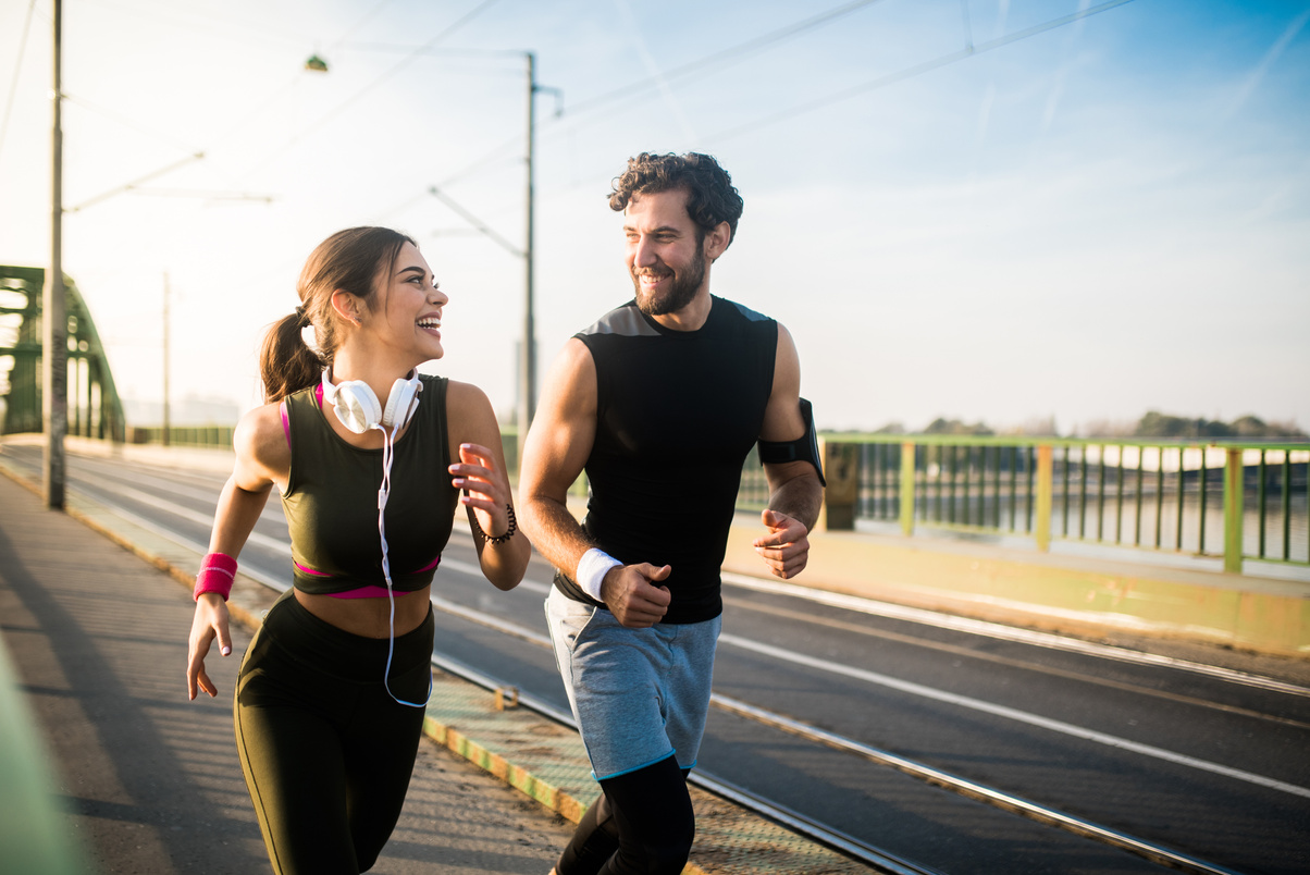 Young couple exercising
